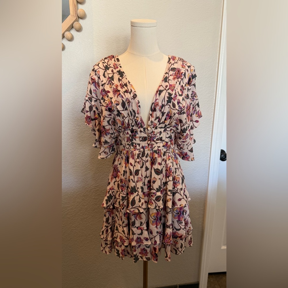 Tularosa Floral Dress w/ plunging neckline